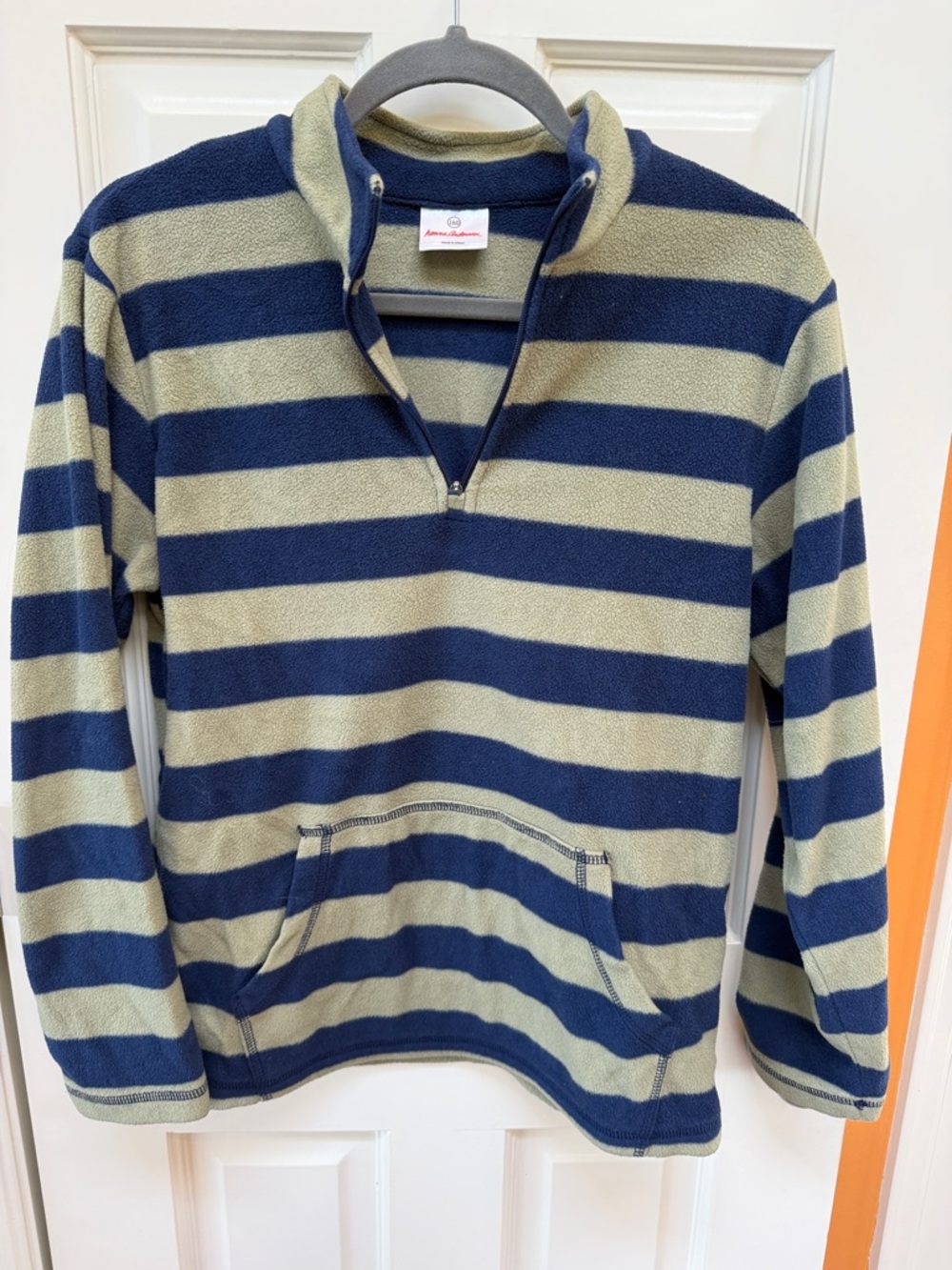 Hanna Andersson Navy & Olive Striped Half-Zip Hoodie